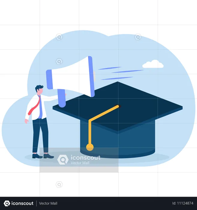 Empresário fazendo anúncio de formatura  Ilustração