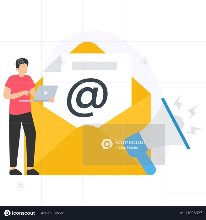 Empresário fazendo marketing por e-mail  Ilustração