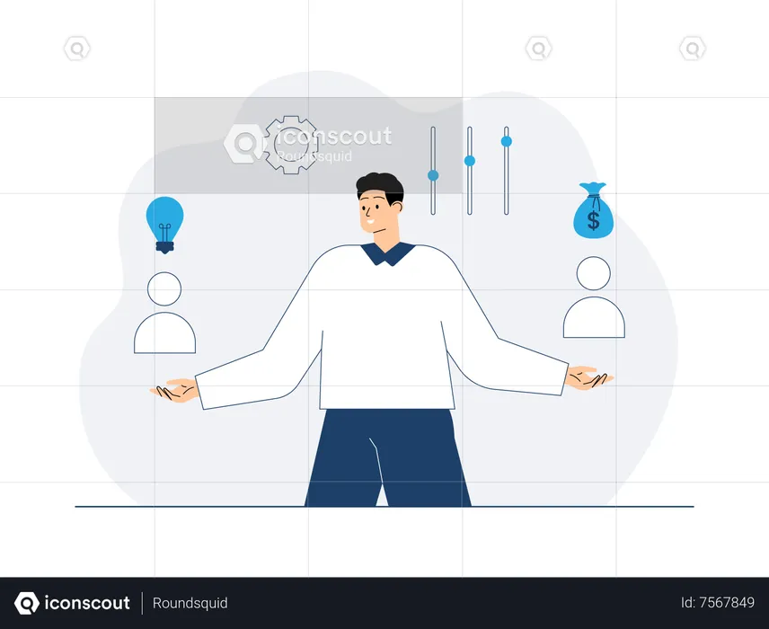 Empresário fazendo gestão de funcionários  Ilustração