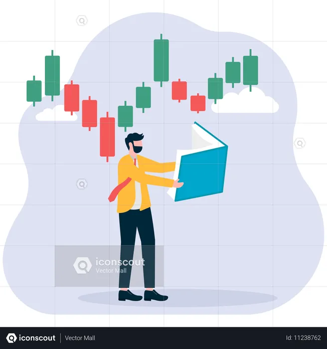 Empresário fazendo investimento iniciante no mercado de ações  Ilustração