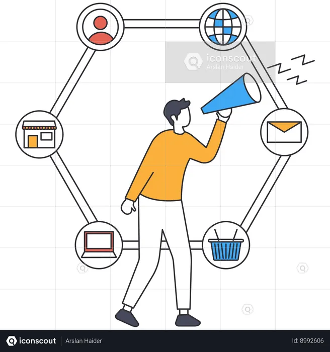 Empresário fazendo marketing digital  Ilustração