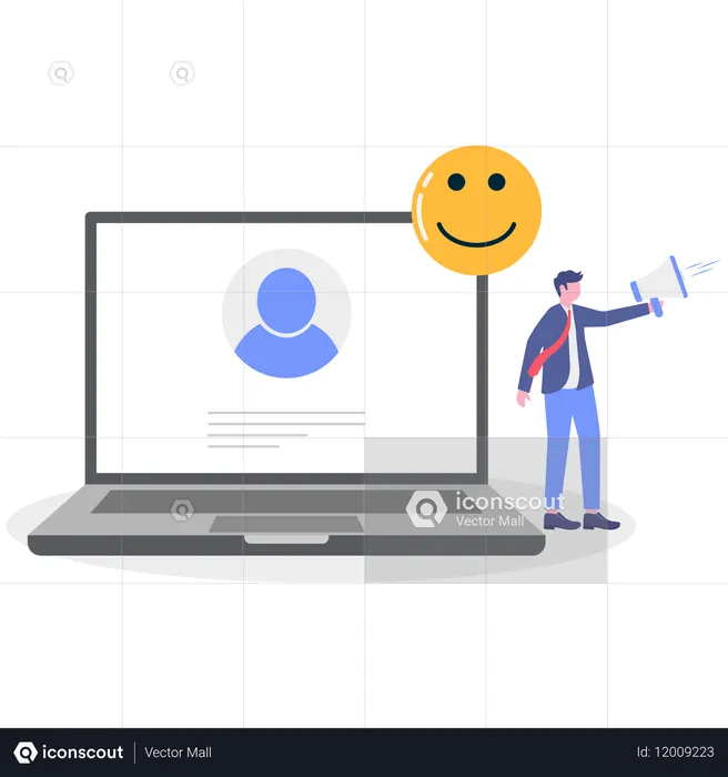 Empresário fazendo marketing digital  Ilustração