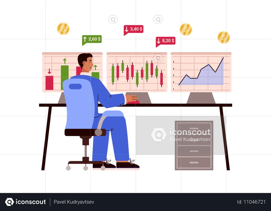 Empresário fazendo negociação no mercado de ações  Ilustração