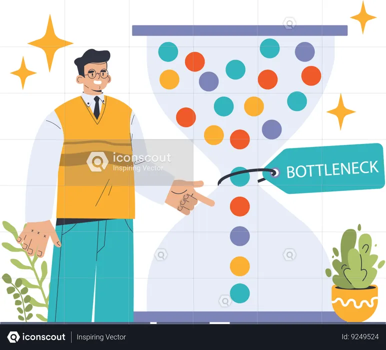 Empresario filtrando datos mediante cuello de botella  Ilustración