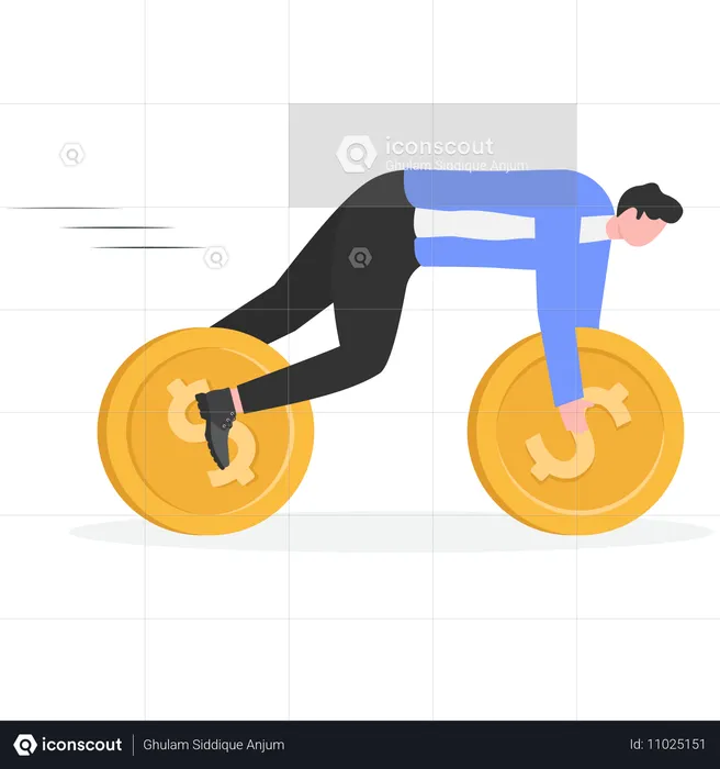 El hombre de negocios corre con monedas  Ilustración