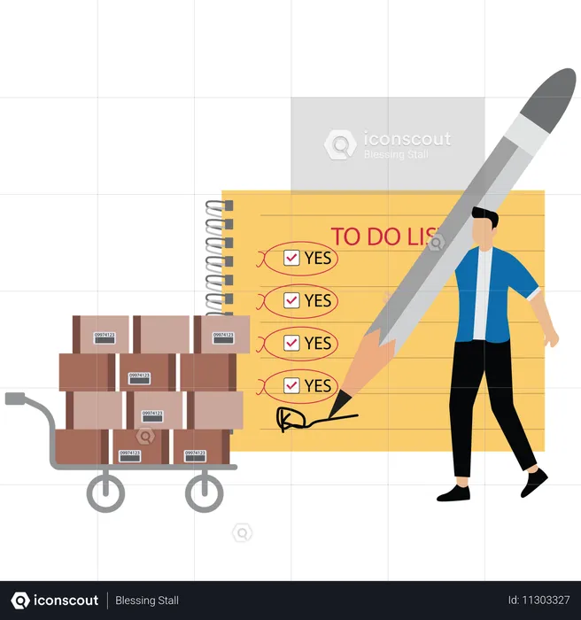 Gerente de compras do empresário verificando ativos de fornecimento  Ilustração