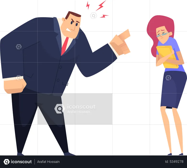 Empresário gritando com assistente feminina  Ilustração