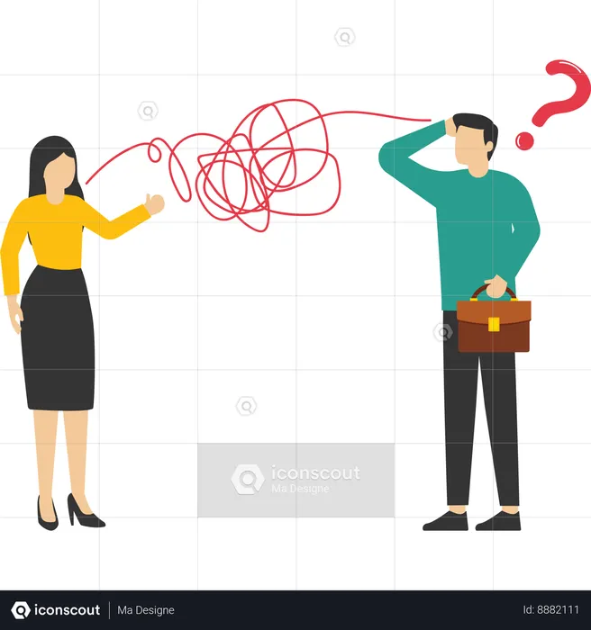 Hombre de negocios hablando a través del caos desordenado  Ilustración