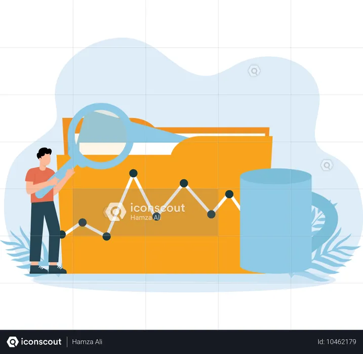 Hombre de negocios haciendo análisis de datos de archivos  Ilustración