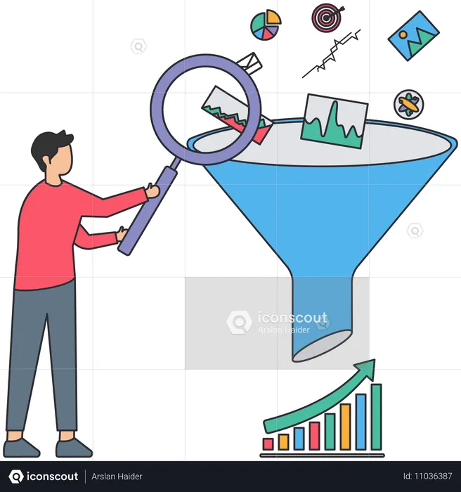 Empresario haciendo análisis de marketing  Ilustración