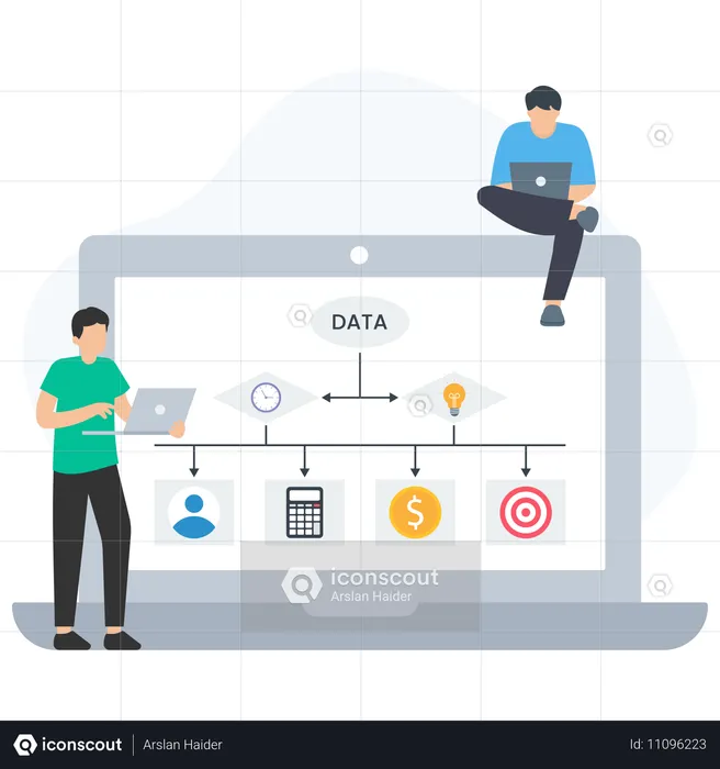 Empresario elaborando estrategia de datos  Ilustración