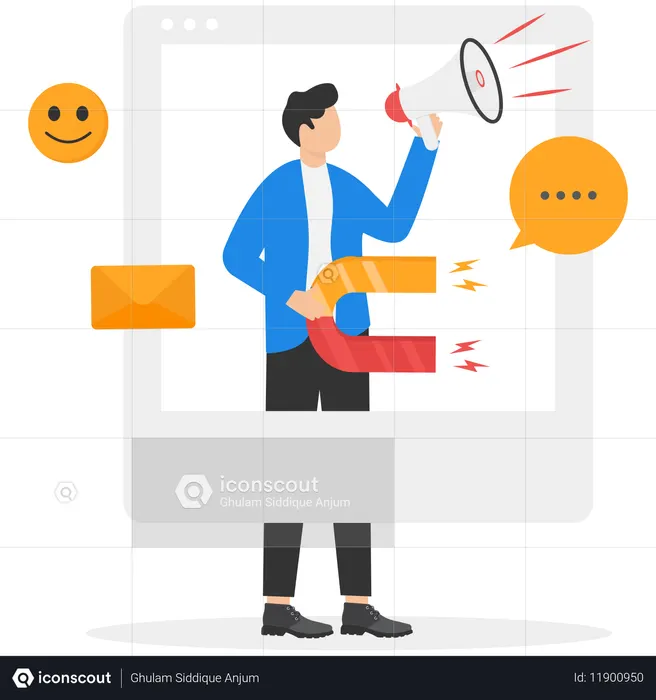 Empresario haciendo marketing de influencia social  Ilustración