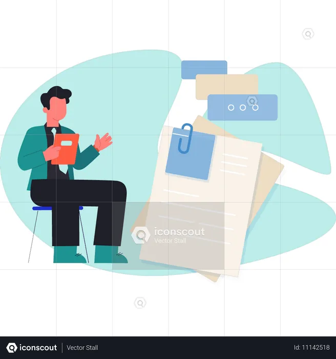 Hombre de negocios haciendo papel adjunto  Ilustración