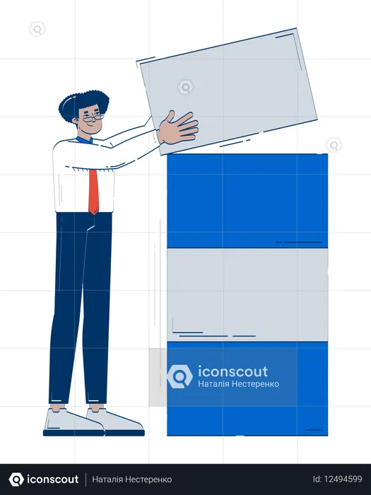 Empresário hispânico empilhando blocos para visualização de dados  Ilustração