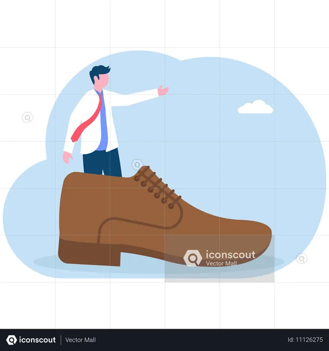 Empresario no puede meter la pierna en el zapato  Ilustración