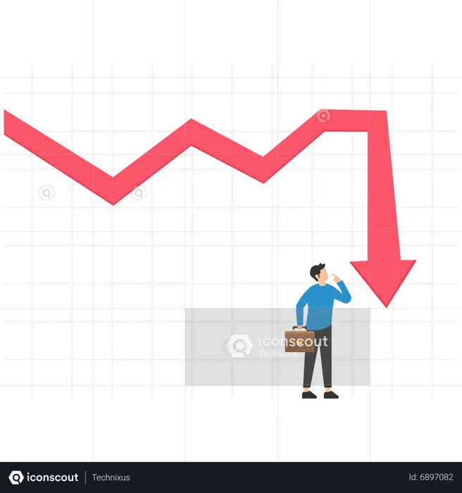 Empresario inversionista parado en caída gráfico rojo buscar fondo  Ilustración