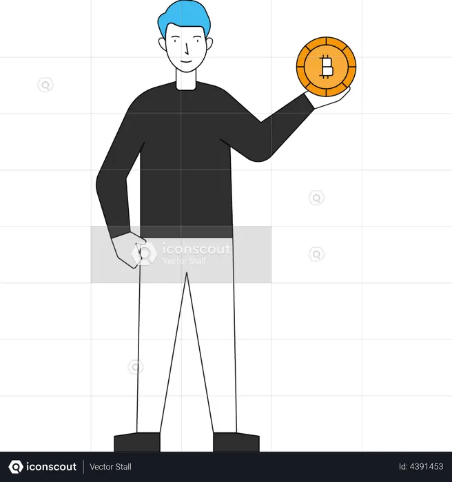 Empresario invirtiendo en Bitcoin  Ilustración