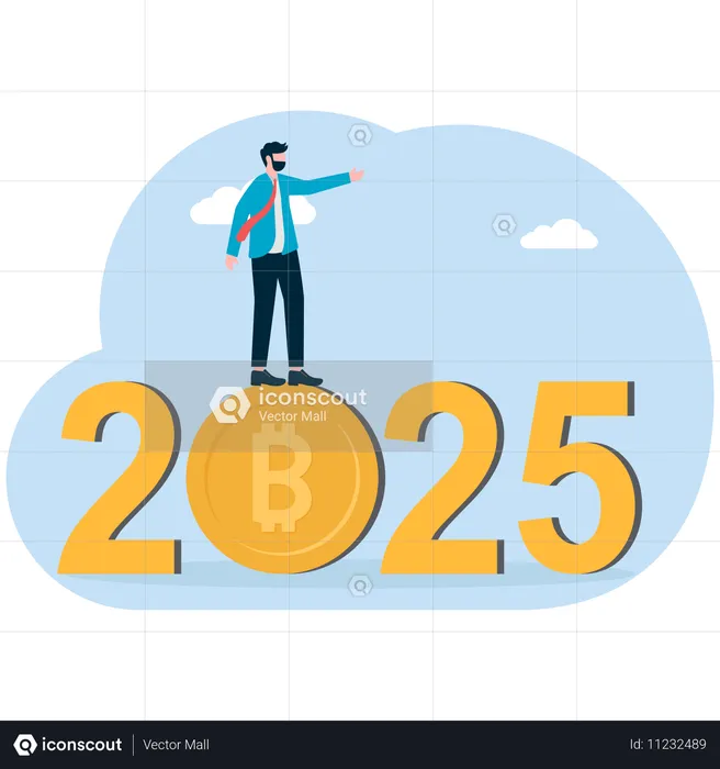 Empresario invirtiendo en futuros bitcoins  Ilustración