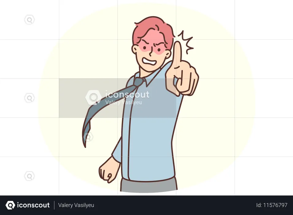Empresário irritado apontando o dedo para a tela enquanto discute com o funcionário sobre o baixo desempenho  Ilustração