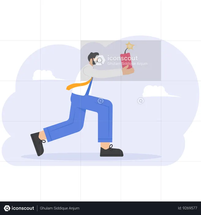 Empresário irritado segurando bomba  Ilustração