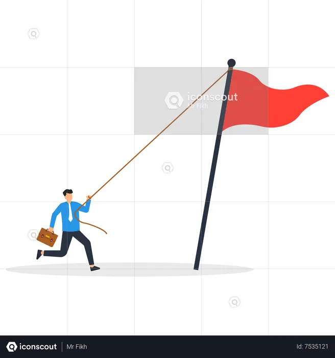 Empresário levanta uma bandeira vermelha  Ilustração