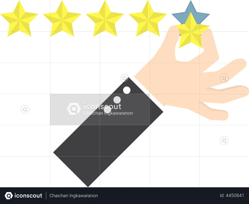 Mão de empresário dando classificação de cinco estrelas  Ilustração