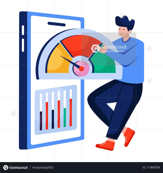 Empresario midiendo la optimización de la velocidad móvil  Ilustración