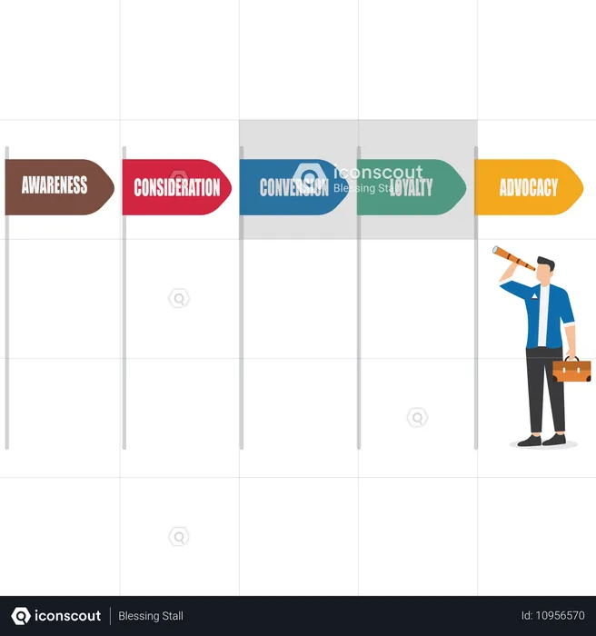 Hombre de negocios mirando el gráfico del recorrido del cliente  Ilustración