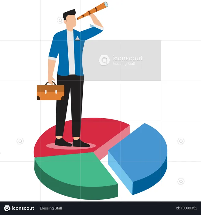 Hombre de negocios viendo un diagrama circular de negocios  Ilustración