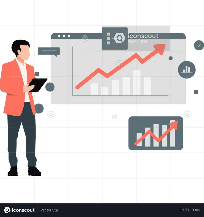 Empresario mirando el gráfico en la página web  Ilustración