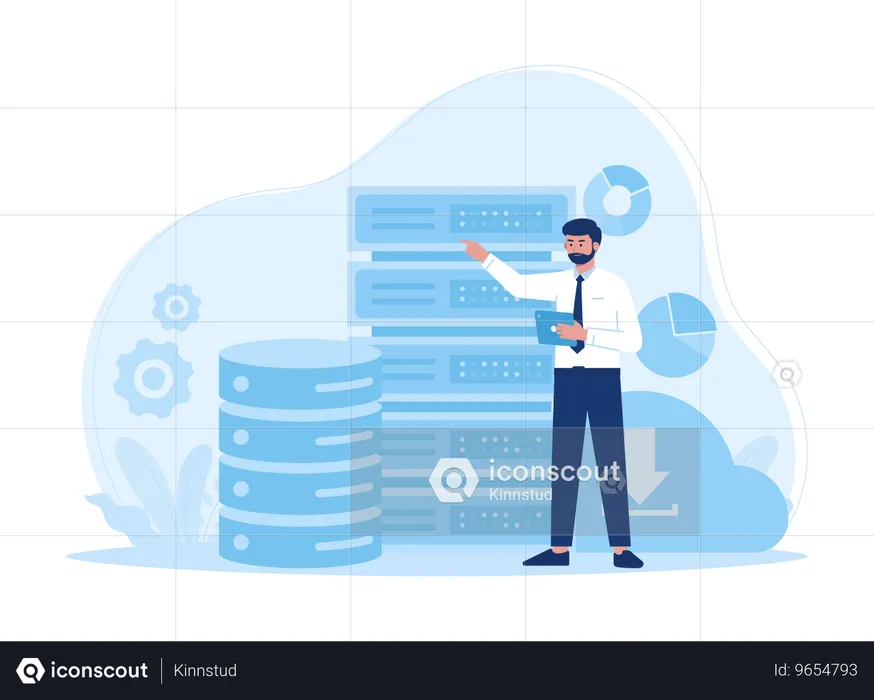 Empresário mostrando análise de dados do servidor  Ilustração