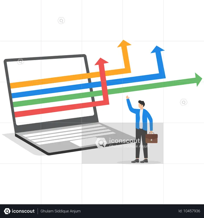 Empresário mostrando crescimento de negócios online  Ilustração