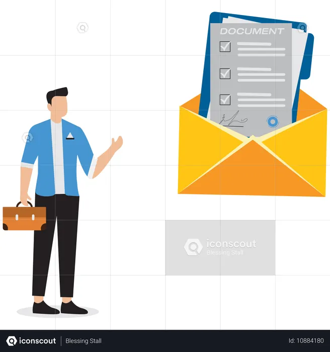 Empresário mostrando documento de correio  Ilustração