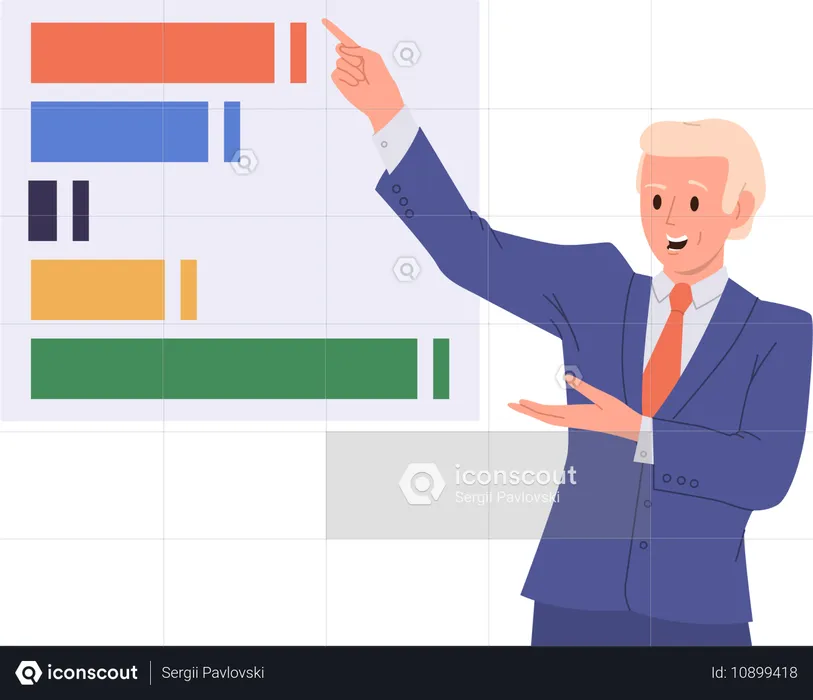 Empresário mostrando gráfico de análise financeira  Ilustração