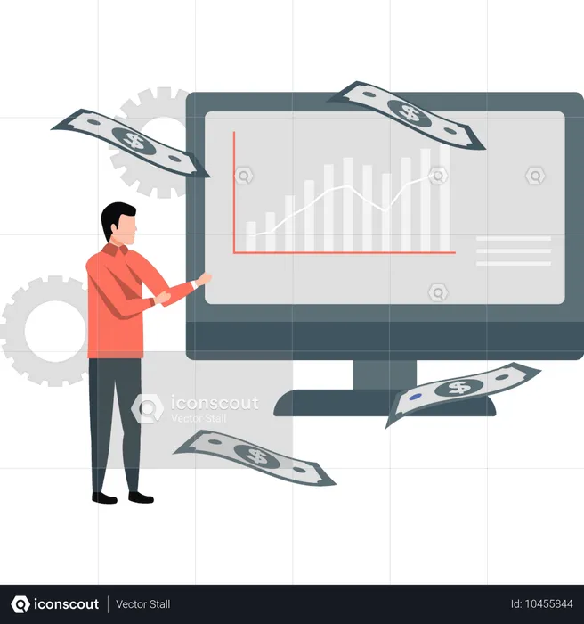 Empresário mostrando gráfico de negócios no monitor  Ilustração