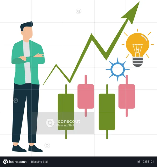Empresário mostrando gráfico de negócios que leva ao sucesso empresarial  Ilustração