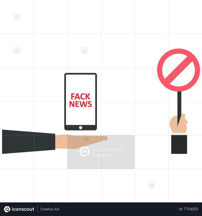 Empresario muestra señal de prohibición de noticias falsas  Ilustración