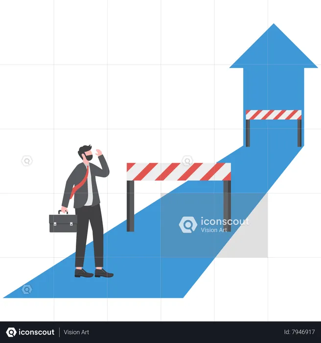 Empresário olhando para superar obstáculos na estrada  Ilustração