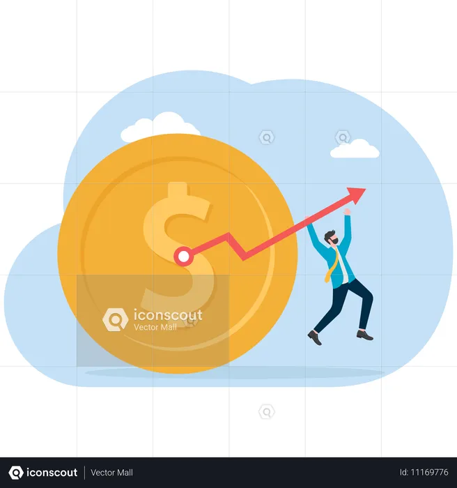 Empresário pendurado no gráfico de crescimento financeiro  Ilustração