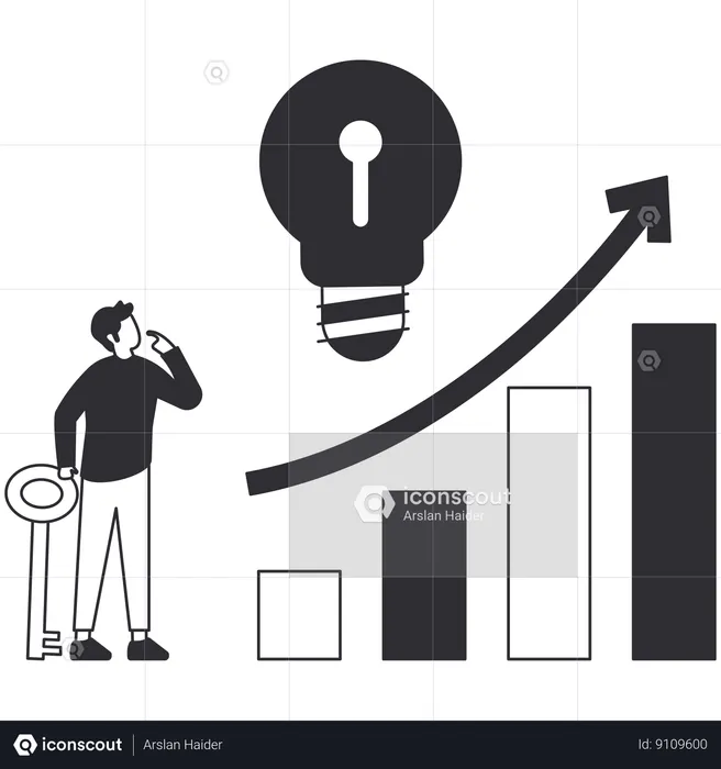 Empresário pensando na chave para o sucesso  Ilustração