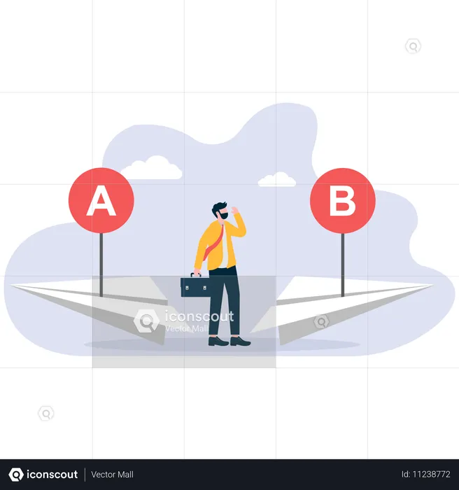 Empresário pensando em decisão de negócios  Ilustração