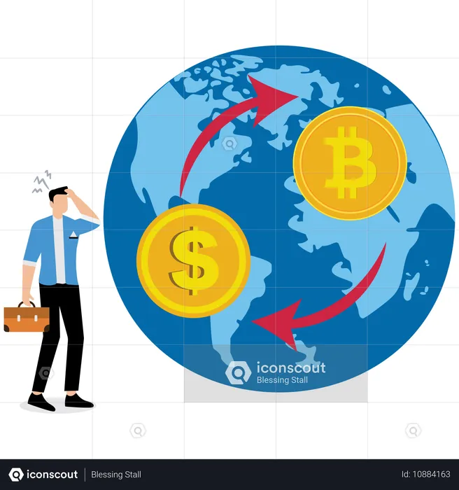 Empresário pensando em negócios de câmbio  Ilustração