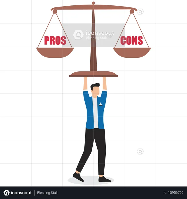 Empresário pondera prós e contras na gangorra  Ilustração