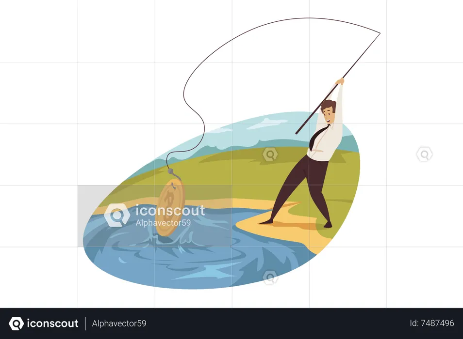 Empresário pescando dinheiro  Ilustração