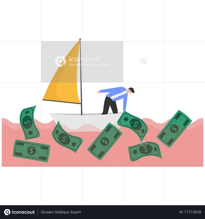 Hombre de negocios pescando dinero  Illustration