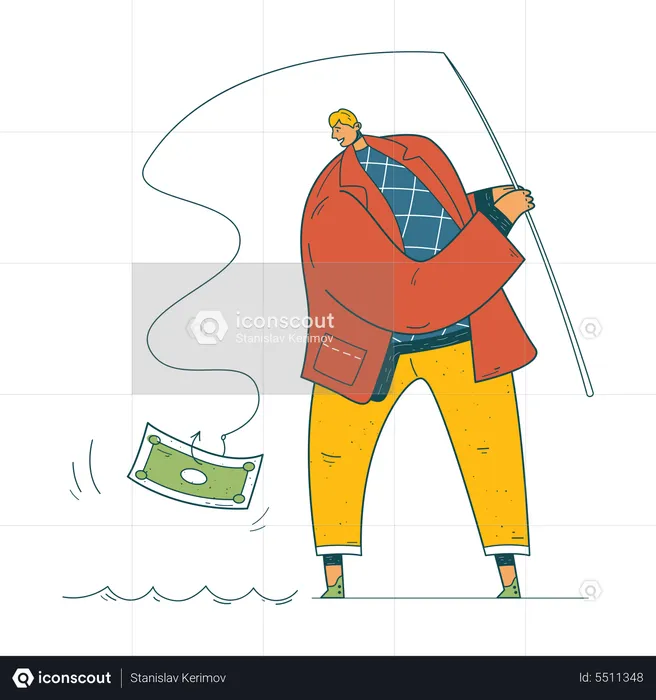Empresário pescando por dinheiro  Ilustração