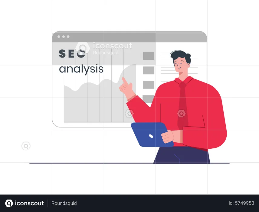 Empresario presentando análisis de datos SEO  Ilustración