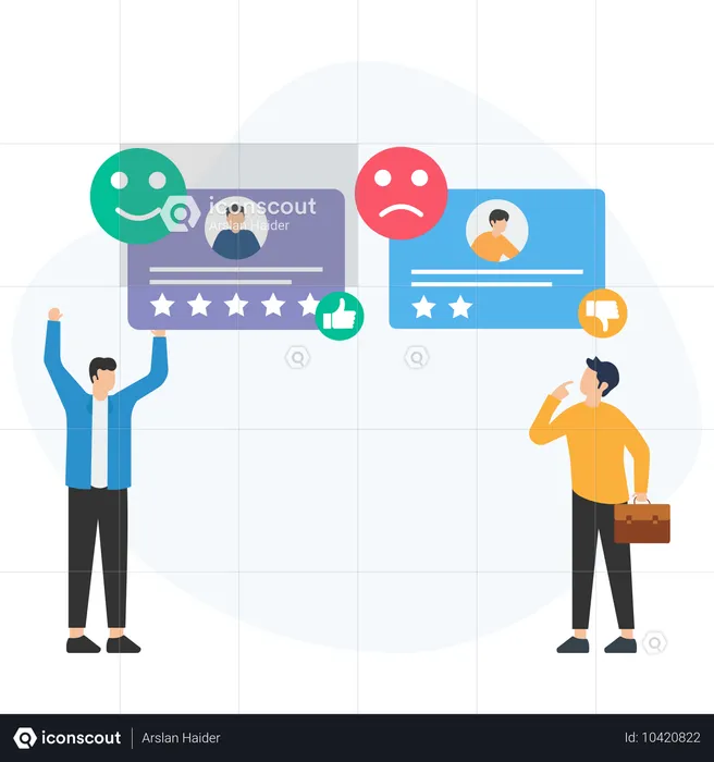 Empresário procurando avaliação de cliente  Ilustração