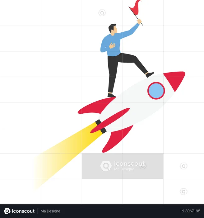 Empresário saltando obstáculos para o foguete  Ilustração