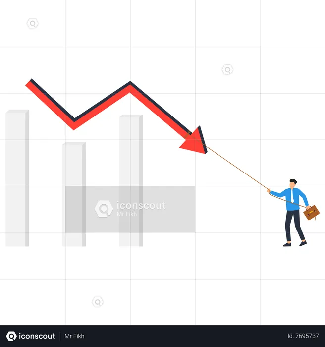 Empresário puxando gráfico para cair  Ilustração